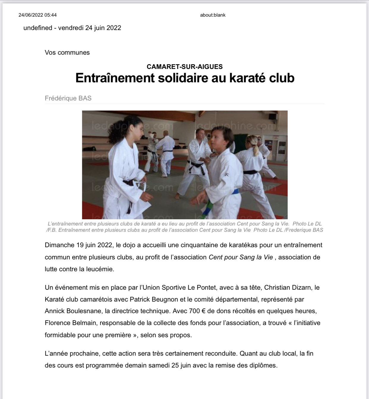 Entraînement solidaire au karaté club